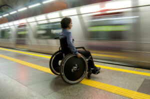 Person with disability waits the train at metro station in Rio de Janeiro - Brazil