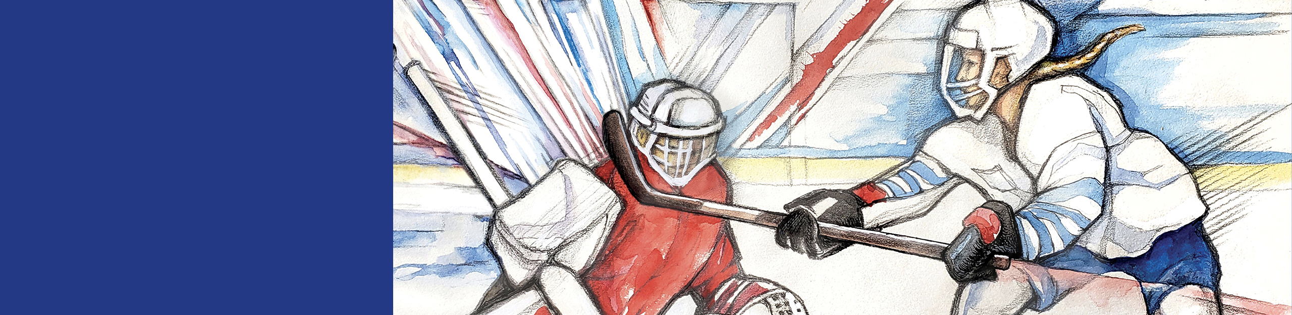 Artistic painting of female hockey players.